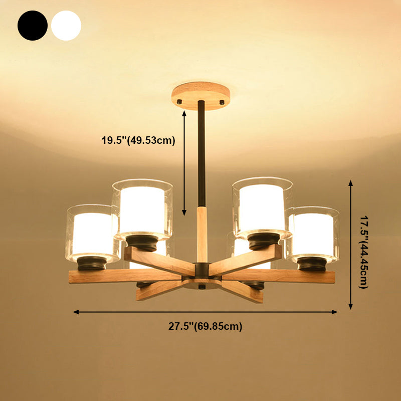 Cylinder Chandelier Light Fixtures Modern Multi-Head Hanging Pendant Lamps with Glass Shade