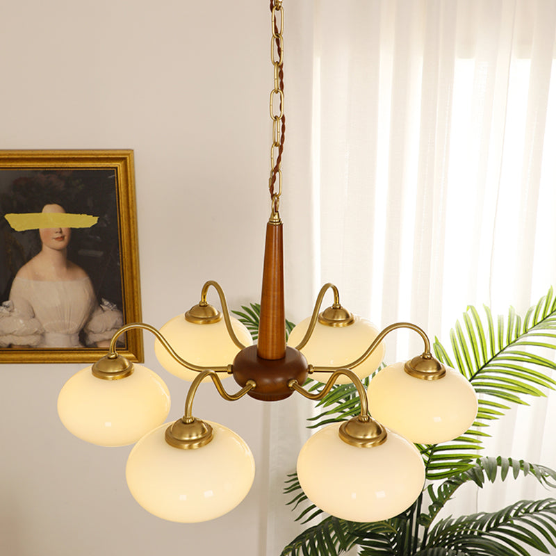 Bowl Chandelier Light Fixtures Modern Multi-Head Hanging Pendant Lamps with White Glass Shade