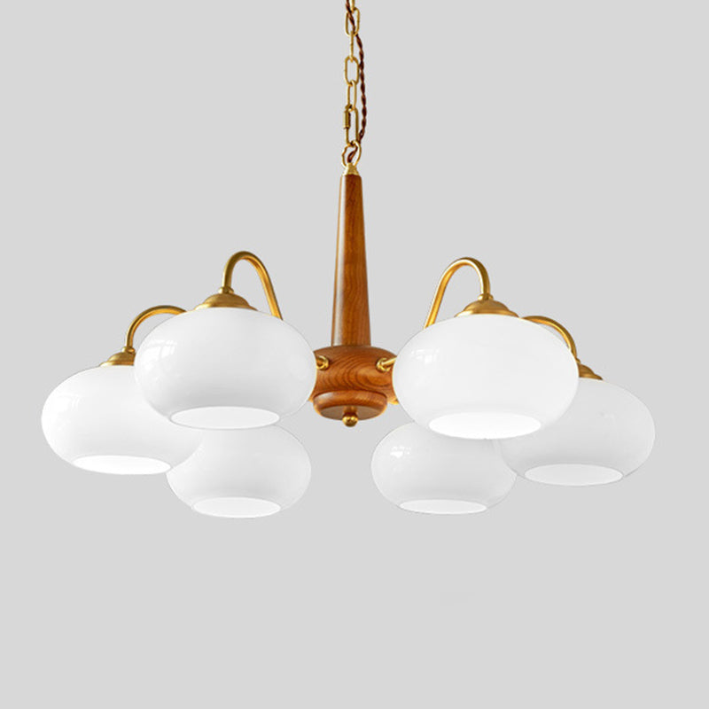 Bowl Chandelier Light Fixtures Modern Multi-Head Hanging Pendant Lamps with White Glass Shade