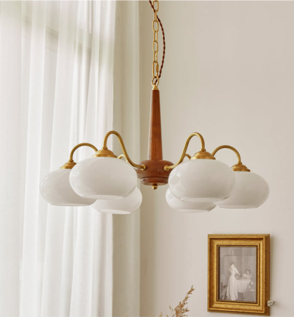 Bowl Chandelier Light Fixtures Modern Multi-Head Hanging Pendant Lamps with White Glass Shade