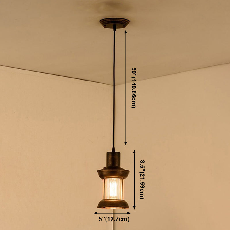 Lampada sospesa industriale Metal 1 Pendenti al coperto leggero leggero con tonalità in vetro trasparente