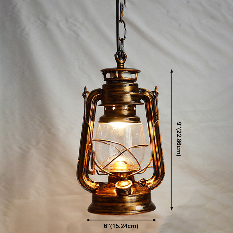 Lampada sospesa industriale Metal 1 Pendenti al coperto leggero leggero con tonalità in vetro trasparente