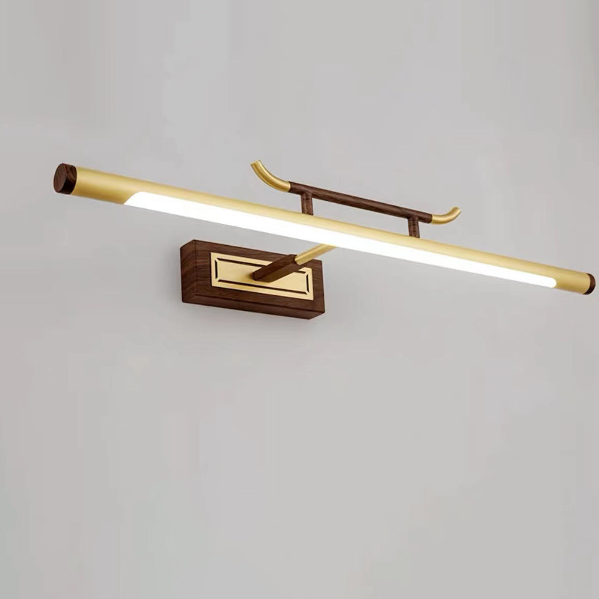 Brass Straight Mirror Light Chinese Style Single Light Wall Lamp for Bathroom