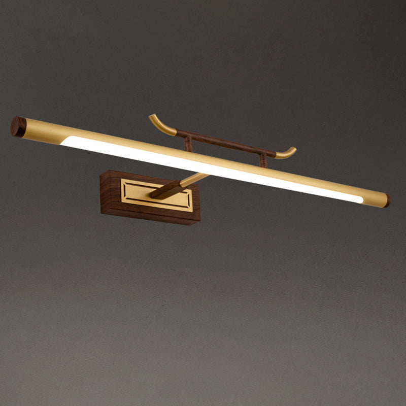 Brass Straight Mirror Light Chinese Style Single Light Wall Lamp for Bathroom