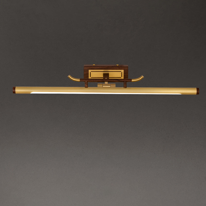 Brass Straight Mirror Light Chinese Style Single Light Wall Lamp for Bathroom