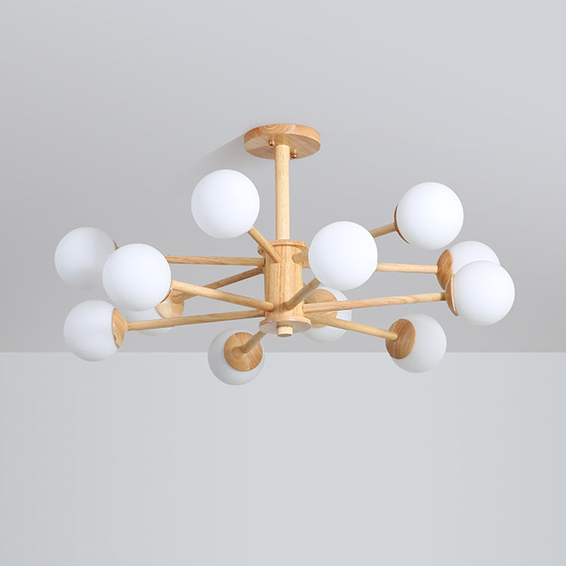 Beige Chandelier Light Fixtures Modern Multi-Head Hanging Pendant Lamps with White Glass Shade