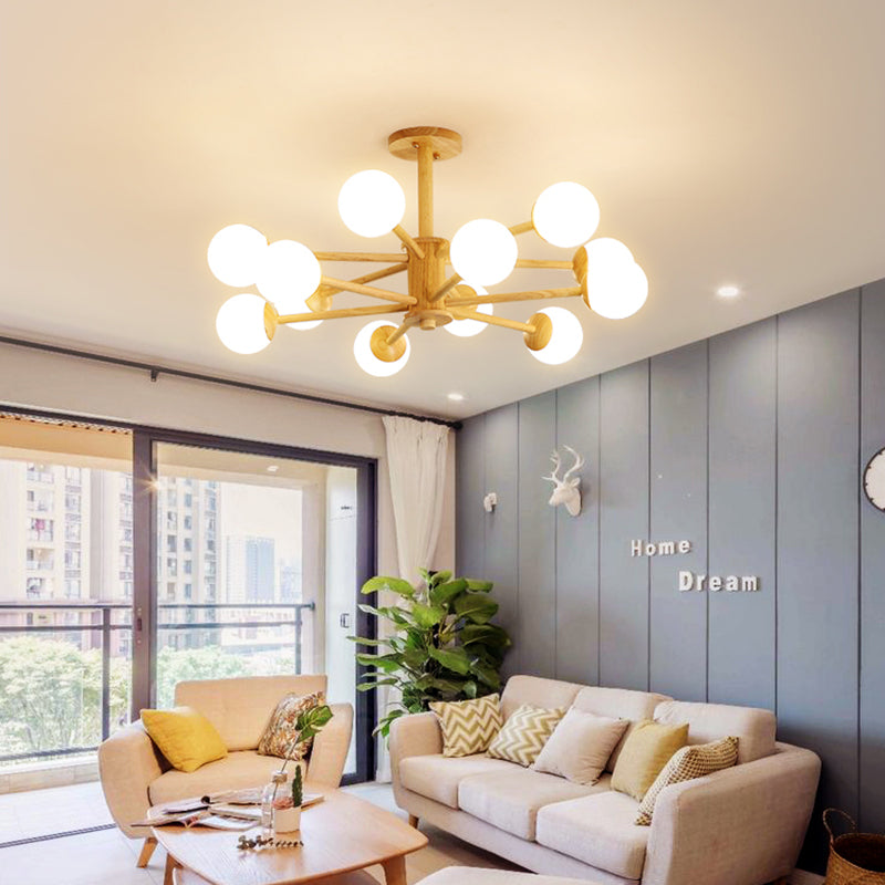 Beige Chandelier Light Fixtures Modern Multi-Head Hanging Pendant Lamps with White Glass Shade