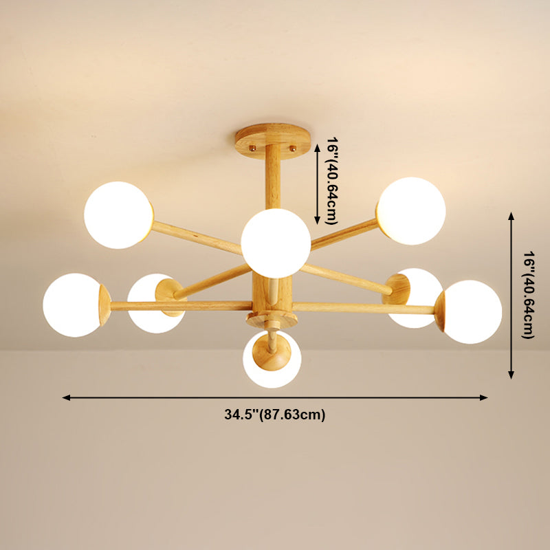 Beige Chandelier Light Fixtures Modern Multi-Head Hanging Pendant Lamps with White Glass Shade