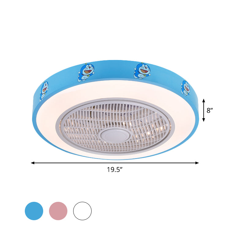 19.5 "de ancho acrílico Circular semi flanpletería Lámpara de ventilador de techo colgante de niños LED LED en blanco/azul/rosa