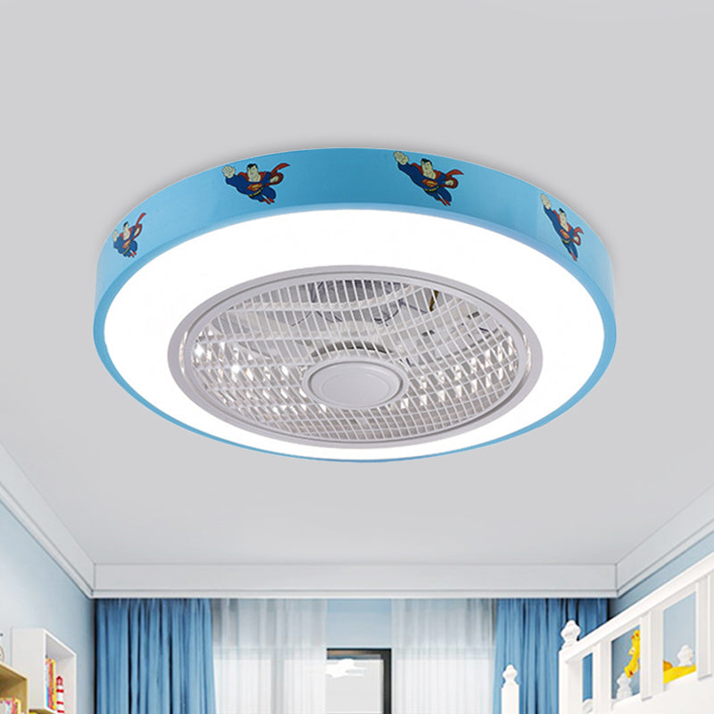 19.5 "de ancho acrílico Circular semi flanpletería Lámpara de ventilador de techo colgante de niños LED LED en blanco/azul/rosa