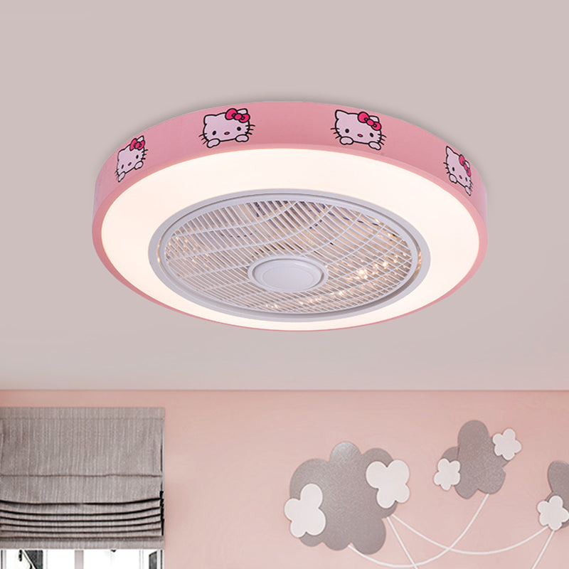 19.5 "de ancho acrílico Circular semi flanpletería Lámpara de ventilador de techo colgante de niños LED LED en blanco/azul/rosa