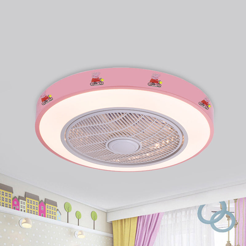 19.5 "de ancho acrílico Circular semi flanpletería Lámpara de ventilador de techo colgante de niños LED LED en blanco/azul/rosa