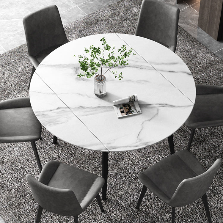 52" Extendable Round Dining Table Modern Adjustable Sintered Stone Top Table with 4 Legs