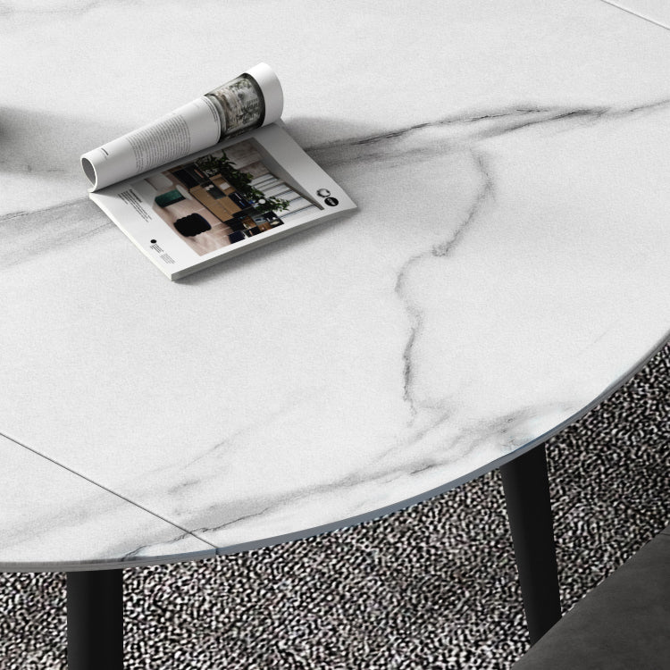 52" Extendable Round Dining Table Modern Adjustable Sintered Stone Top Table with 4 Legs