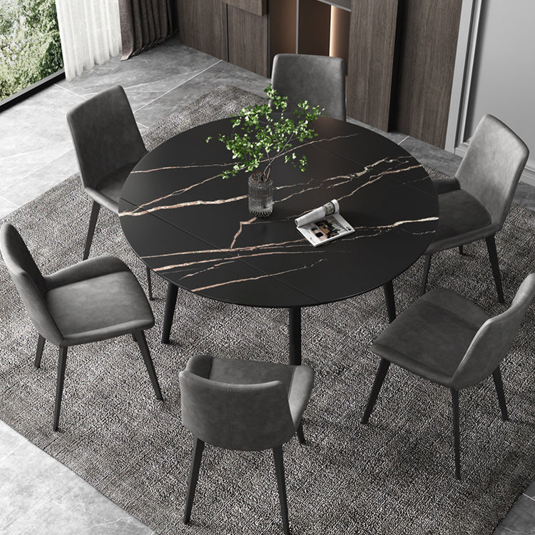 52" Extendable Round Dining Table Modern Adjustable Sintered Stone Top Table with 4 Legs