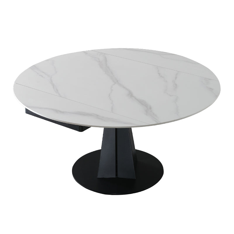 Extendable Round Dining Table Modern Sintered Stone Top Table with Black Pedestal