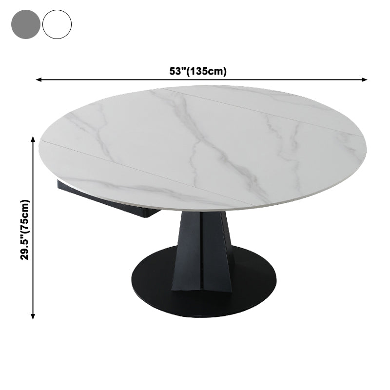 Extendable Round Dining Table Modern Sintered Stone Top Table with Black Pedestal