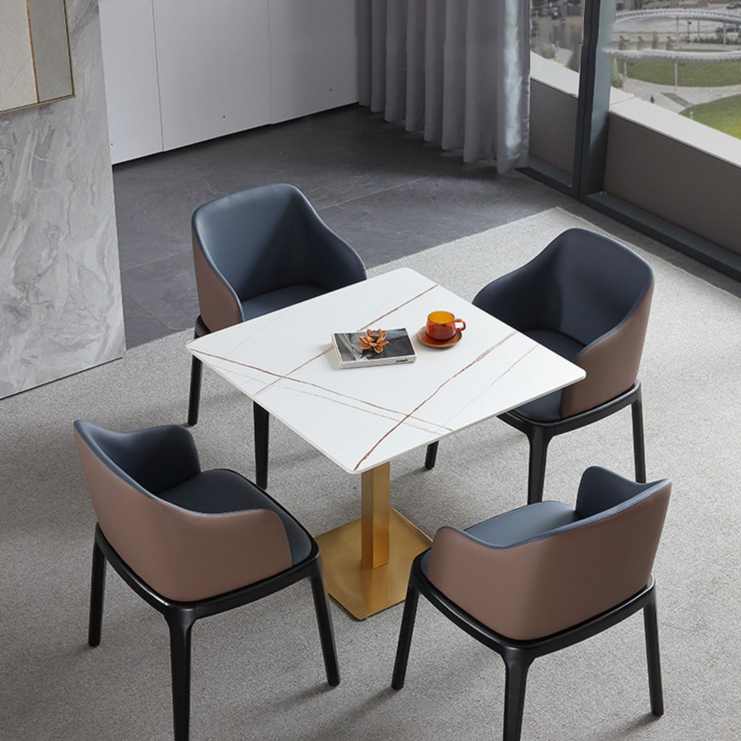 Industrial Square Esstisch gesinterte Steintisch mit Metallbasis für Zuhause
