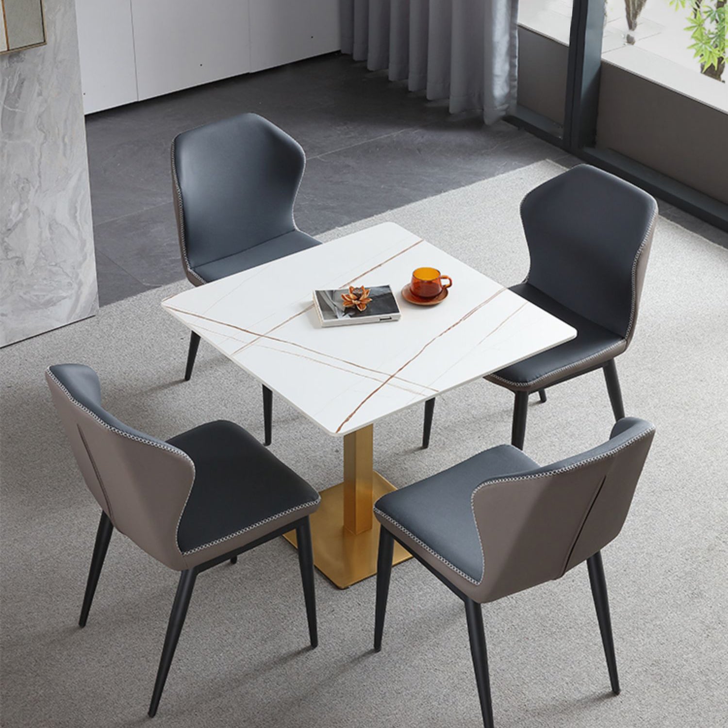 Industrial Square Esstisch gesinterte Steintisch mit Metallbasis für Zuhause