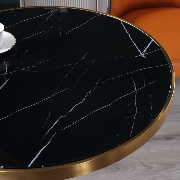 Table à manger en marbre, Table ronde à Base métallique à piédestal unique pour la maison