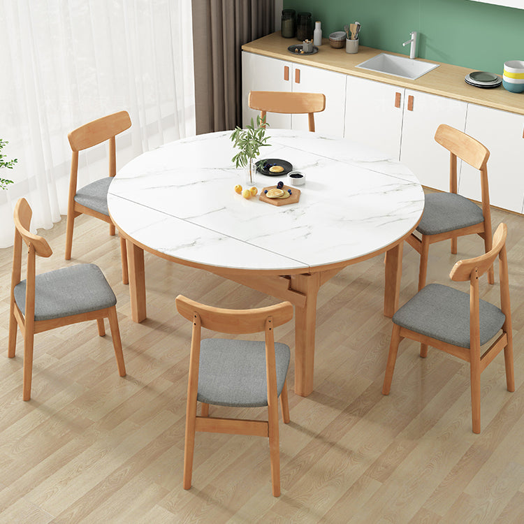 Moderner Stil runder Esstisch Weiß gesinterte Steintisch mit Holzbasis