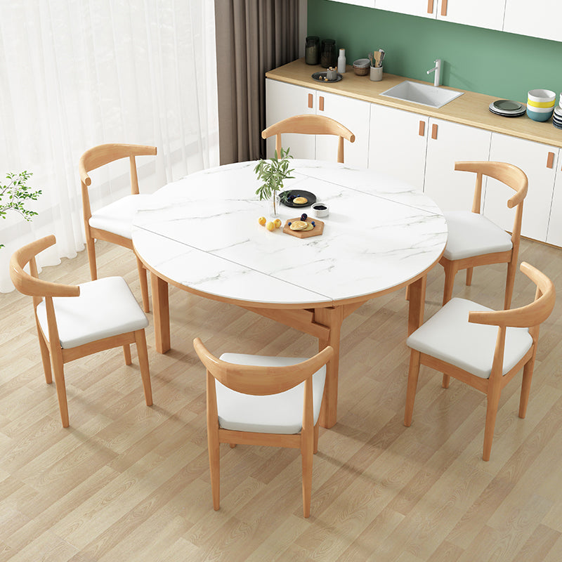 Moderner Stil runder Esstisch Weiß gesinterte Steintisch mit Holzbasis