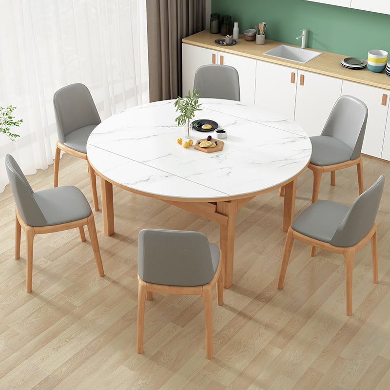 Moderner Stil runder Esstisch Weiß gesinterte Steintisch mit Holzbasis