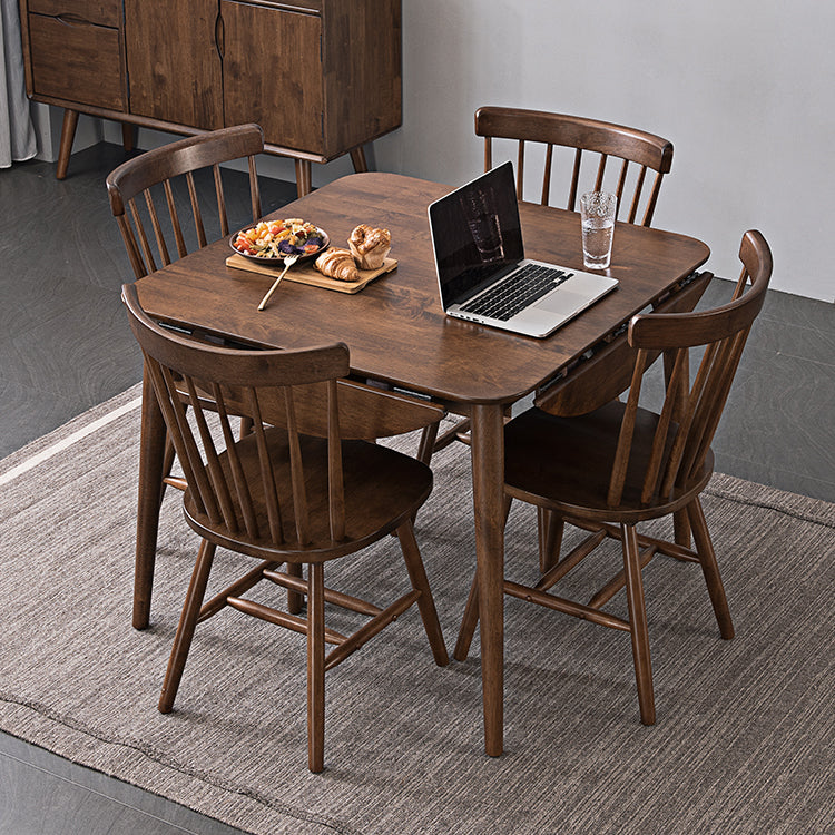 Uitbreidbare ronde eettafel in bruine moderne verstelbare rubberen houten tafel met 4 poten