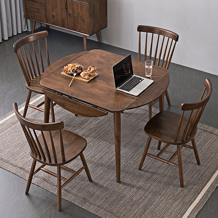 Uitbreidbare ronde eettafel in bruine moderne verstelbare rubberen houten tafel met 4 poten