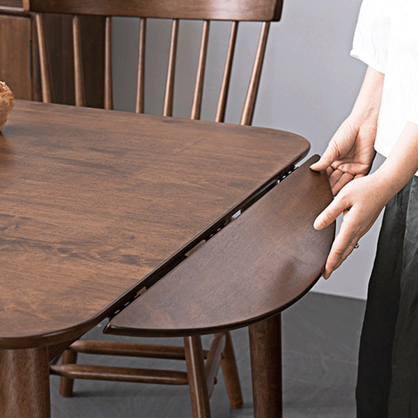 Uitbreidbare ronde eettafel in bruine moderne verstelbare rubberen houten tafel met 4 poten