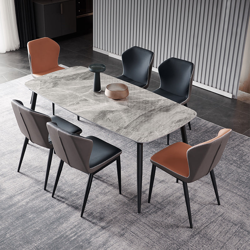 Industrial Style Home Sintered Stone Dining Table 4 Legs Carbon Steel Base Rectangle Table