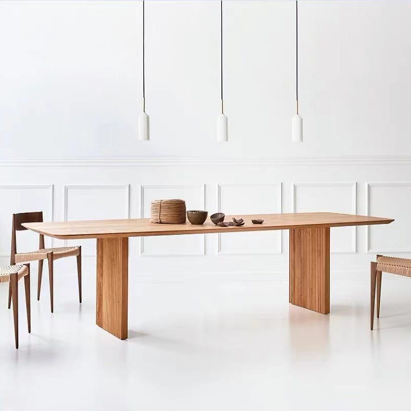 Simplicity Rectangle Dining Table Pine Solid Wood Table with Double Pedestal