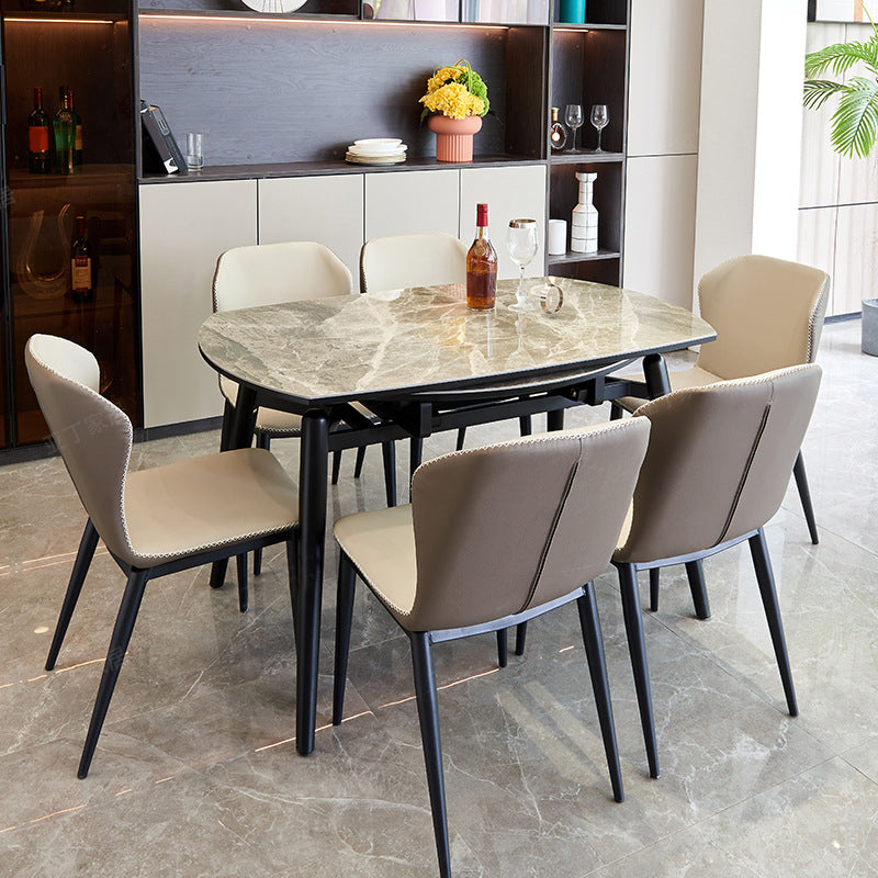 Simplicity Round Dining Room Table Sintered Stone Table with 4 Black Legs
