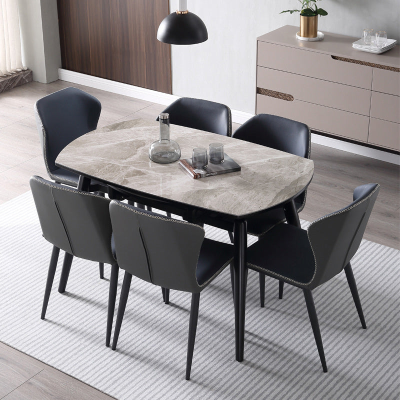 Simplicity Round Dining Room Table Sintered Stone Table with 4 Black Legs