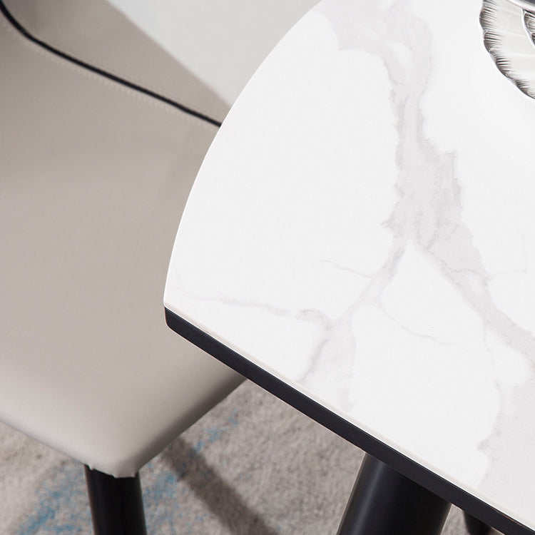 Simplicity Round Dining Room Table Sintered Stone Table with 4 Black Legs