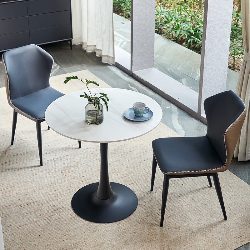 Mesa de comedor redonda Simplicity de piedra sinterizada con base de tulipán negro