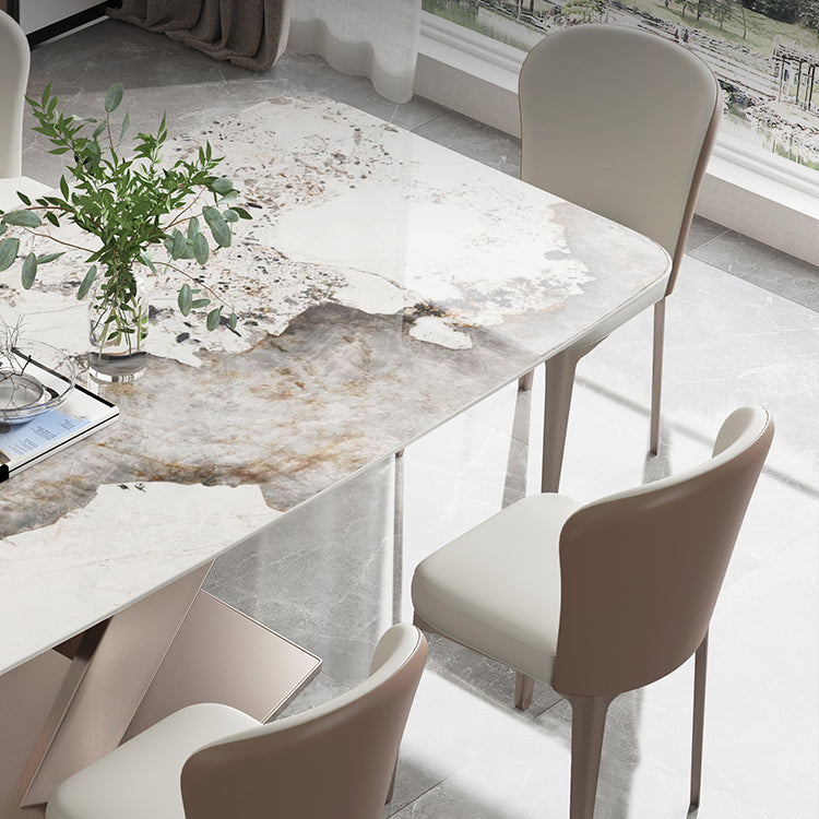 Rectangle Traditional Luxury Dining Table Grey Sintered Stone Table with Pedestal Base