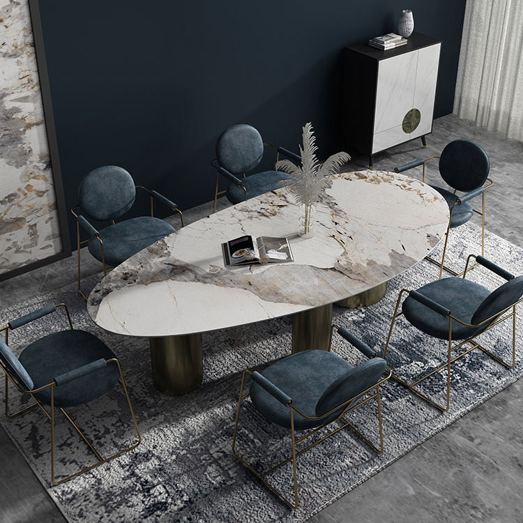 Oval Traditional Luxury Dining Table Sintered Stone Table with 3 Gold Legs