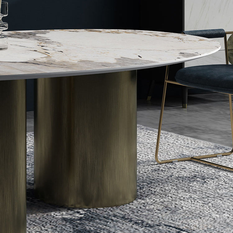 Oval Traditional Luxury Dining Table Sintered Stone Table with 3 Gold Legs