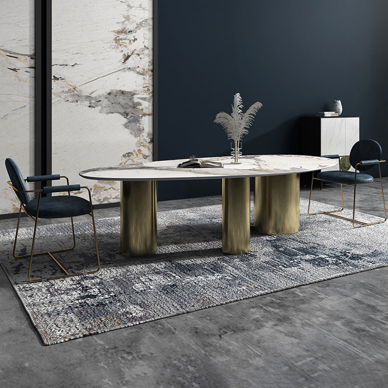 Oval Traditional Luxury Dining Table Sintered Stone Table with 3 Gold Legs