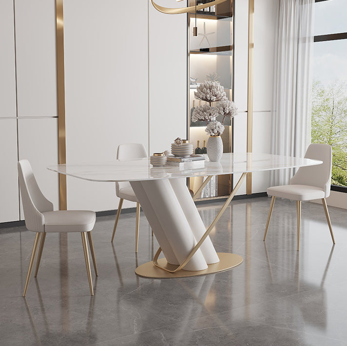 Rectangle Traditional Luxury Dining Table Sintered Stone Table with Pedestal Base
