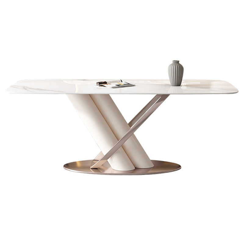 Rectangle Traditional Luxury Dining Table Sintered Stone Table with Pedestal Base