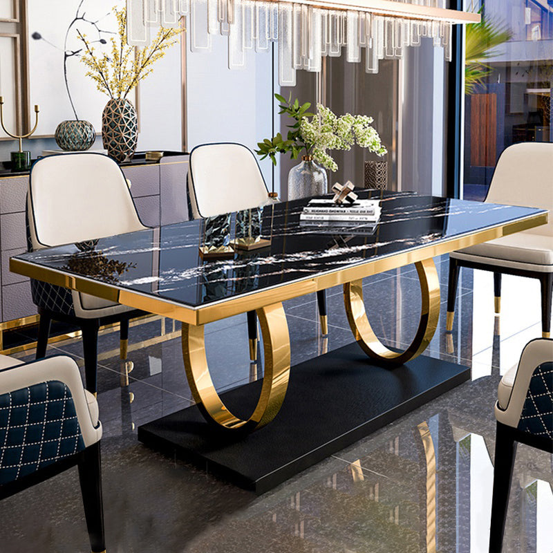 Rectangle Traditional Luxury Dining Table Sintered Stone Table with Trestle Base for Dining Room