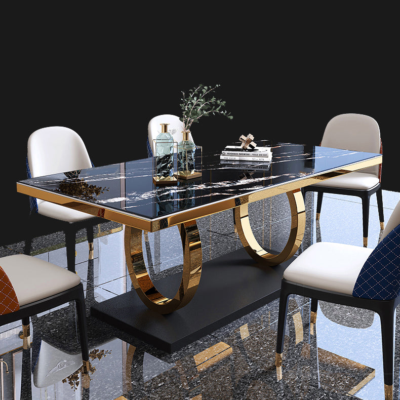 Rectangle Traditional Luxury Dining Table Sintered Stone Table with Trestle Base for Dining Room