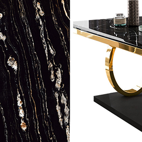 Rectangle Traditional Luxury Dining Table Sintered Stone Table with Trestle Base for Dining Room