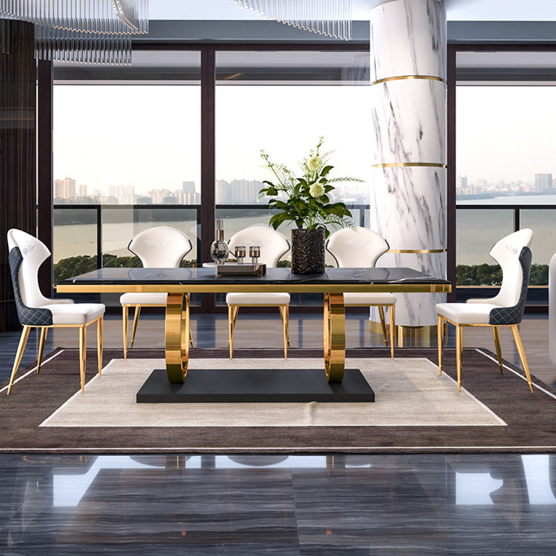 Rectangle Traditional Luxury Dining Table Sintered Stone Table with Trestle Base for Dining Room