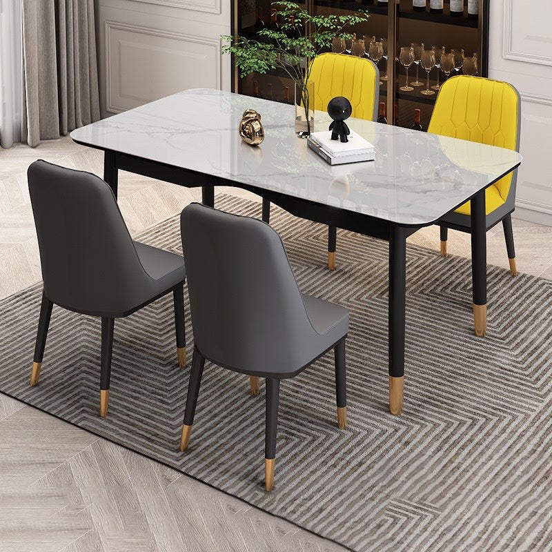 Mesa de comedor de lujo tradicional Mesa de piedra sinterizada con 4 piernas negras para el comedor