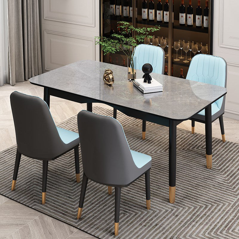 Mesa de comedor de lujo tradicional Mesa de piedra sinterizada con 4 piernas negras para el comedor