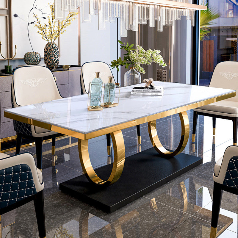 Traditional Luxury Rectangle Dining Table Sintered Stone Table with Trestle Base for Dining Room