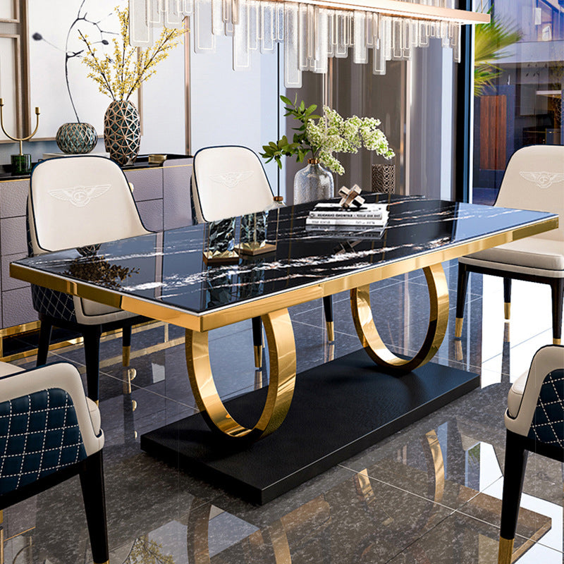 Traditional Luxury Rectangle Dining Table Sintered Stone Table with Trestle Base for Dining Room
